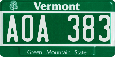 VT license plate AOA383