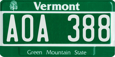 VT license plate AOA388