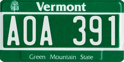 VT license plate AOA391