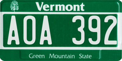 VT license plate AOA392