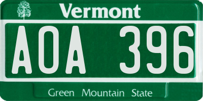 VT license plate AOA396