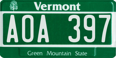 VT license plate AOA397