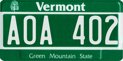 VT license plate AOA402