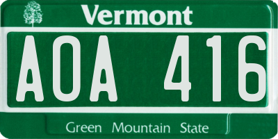 VT license plate AOA416