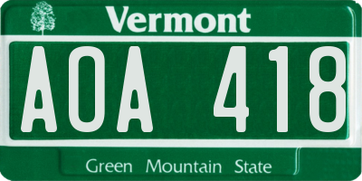 VT license plate AOA418
