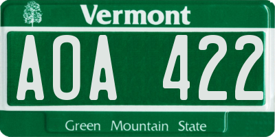 VT license plate AOA422