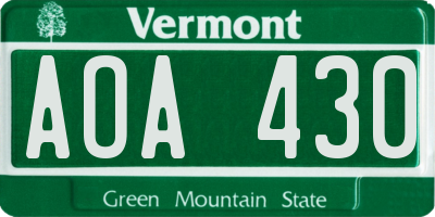 VT license plate AOA430