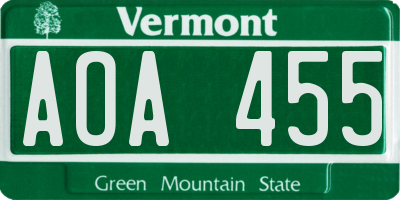 VT license plate AOA455