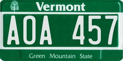 VT license plate AOA457