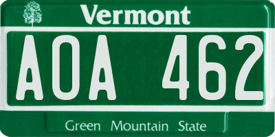 VT license plate AOA462