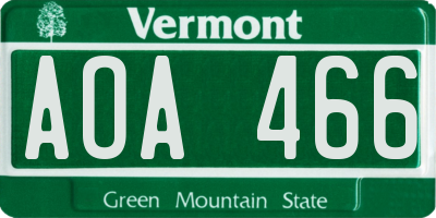 VT license plate AOA466
