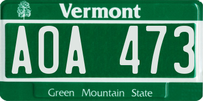 VT license plate AOA473