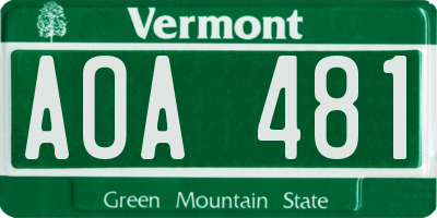 VT license plate AOA481