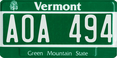 VT license plate AOA494