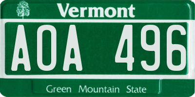 VT license plate AOA496
