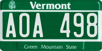 VT license plate AOA498