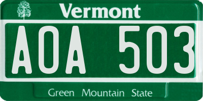 VT license plate AOA503
