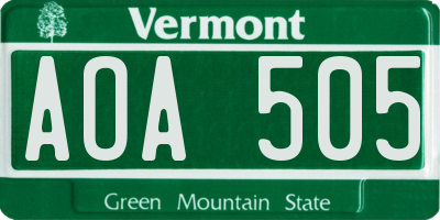VT license plate AOA505