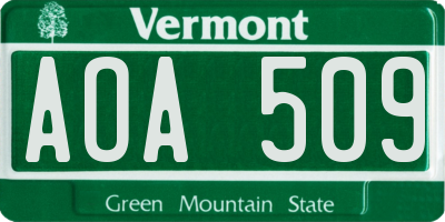 VT license plate AOA509