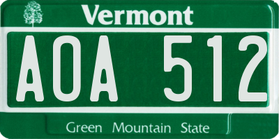 VT license plate AOA512