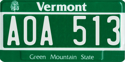 VT license plate AOA513