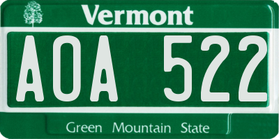 VT license plate AOA522