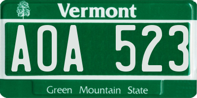 VT license plate AOA523