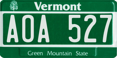 VT license plate AOA527