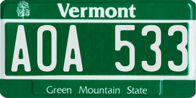 VT license plate AOA533