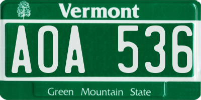 VT license plate AOA536