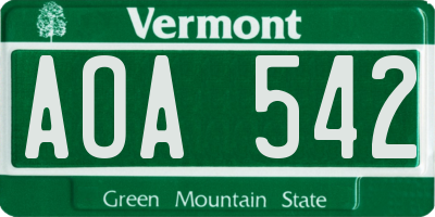 VT license plate AOA542