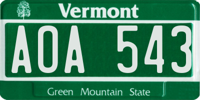 VT license plate AOA543