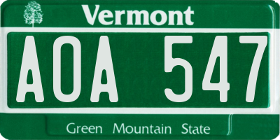 VT license plate AOA547