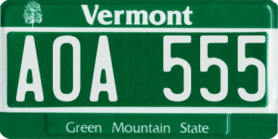 VT license plate AOA555