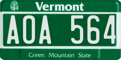 VT license plate AOA564