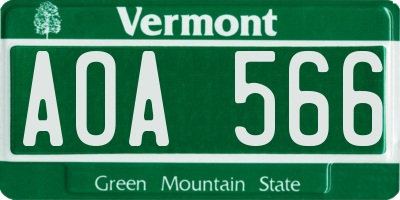 VT license plate AOA566