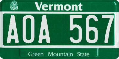 VT license plate AOA567