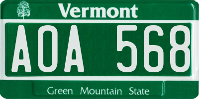 VT license plate AOA568