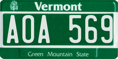 VT license plate AOA569