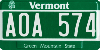 VT license plate AOA574