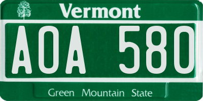VT license plate AOA580