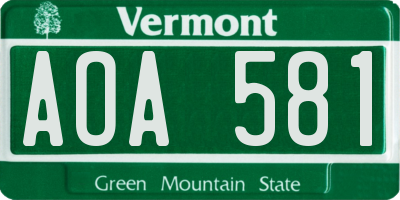 VT license plate AOA581