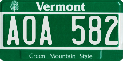 VT license plate AOA582
