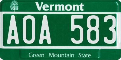 VT license plate AOA583