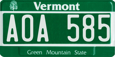 VT license plate AOA585