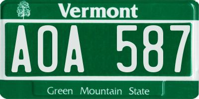 VT license plate AOA587