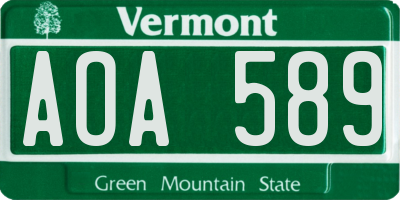 VT license plate AOA589