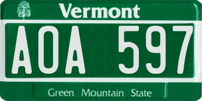 VT license plate AOA597