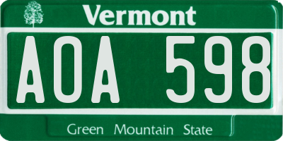 VT license plate AOA598