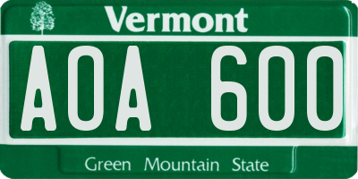 VT license plate AOA600